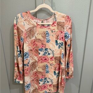 O’Neill Floral Patchwork Long Sleeve Top - Peach Pink Blue